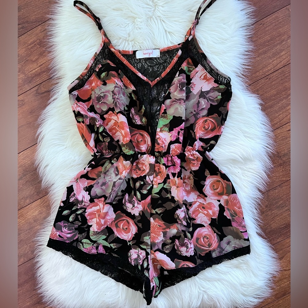 Henrigirl Camisole Lace Floral Shorts Romper
